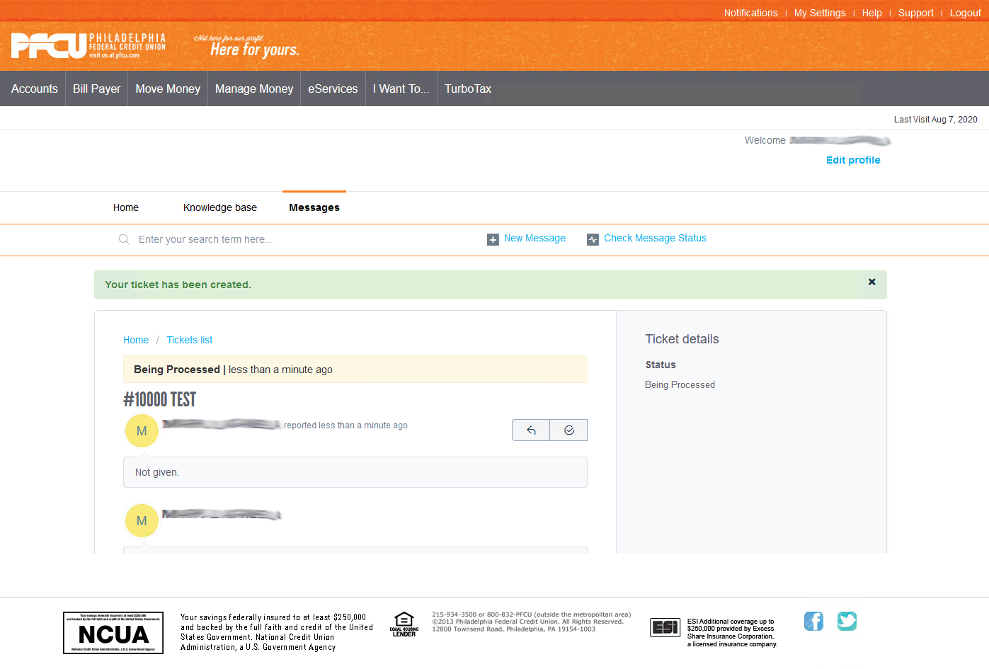 Ticket status and details.
