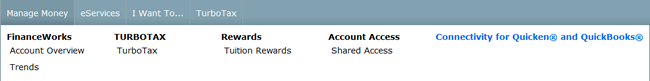 Quicken/Quickbooks menu.