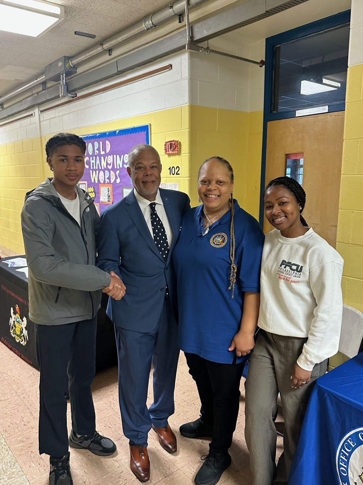 Photographed left to right: Osiah Thompson (Controller’s Intern), Senator Anthony Williams, Denise Lewis (Controller’s Director of Community Affairs), and Yahné Jackson.